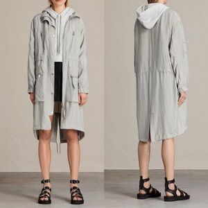 $450 All Saints Agnes Parka Coat Trench Utility Jacket Ice Blue Gray Women Small